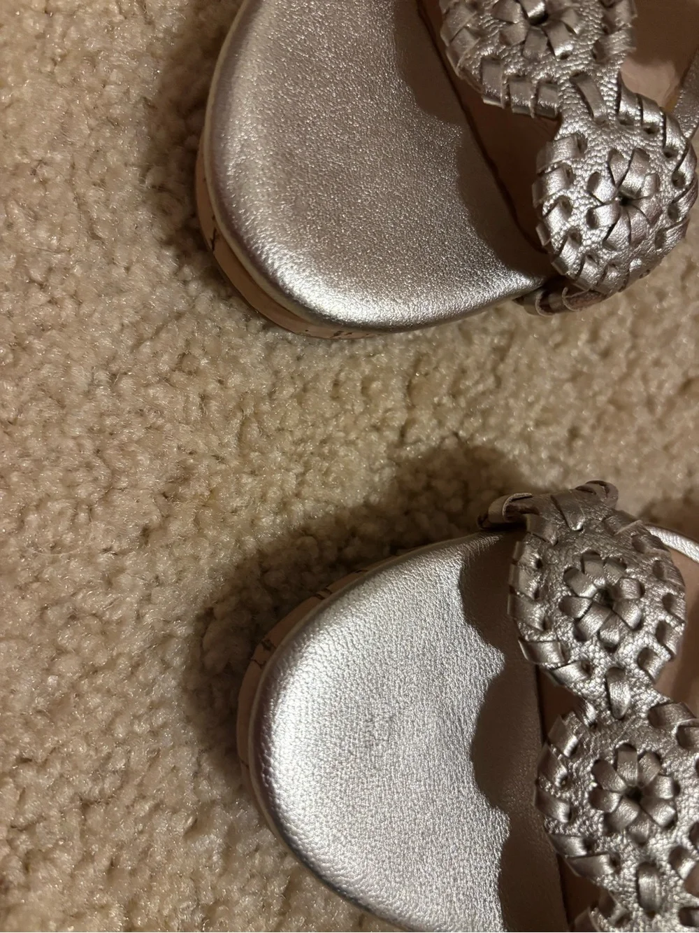 Jack Rogers Platinum Braided Medallion Wedge Mules